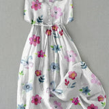 Lyric - Trendy Lace-Up Waist Floral Print Dress